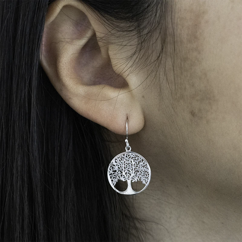 Tree of life earrings dangling entirely in 925 silver
