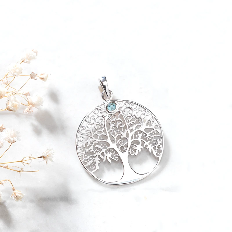 tree of life pendant with blue topaz