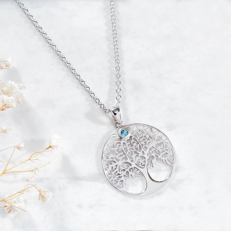 tree of life necklace with blue topaz stone