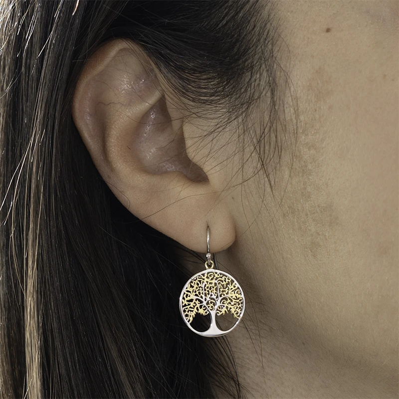 Yellow gold tree of life earrings