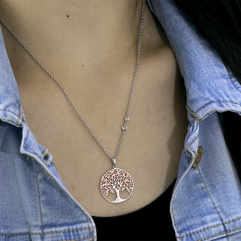 Tree of life necklace in pink silver