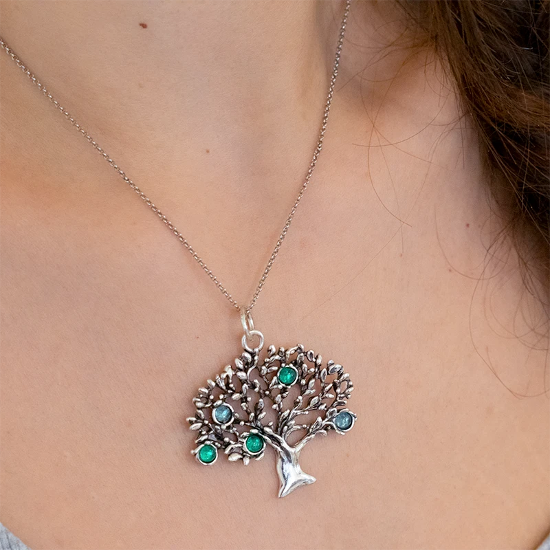 Tree of life necklace in 925 silver with stones